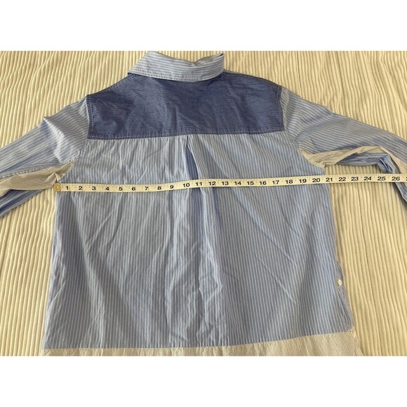 Zara Shirt Dress S Blue White Stripe Oversized Button Up Colorblock Preppy Chic - Picture 7 of 8